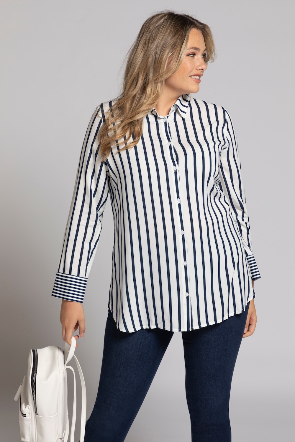 Grote Maten overhemdblouse, Dames, blauw, Maat: 54/56, Viscose, Ulla Popken Grote Maten overhemdblouse, Dames, blauw, Maat: 54/56, Viscose, Ulla Popken