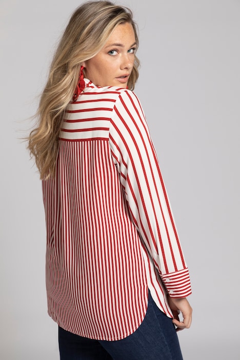 Mixed Stripe Button Front Long Sleeve Blouse All Blouses Blouses