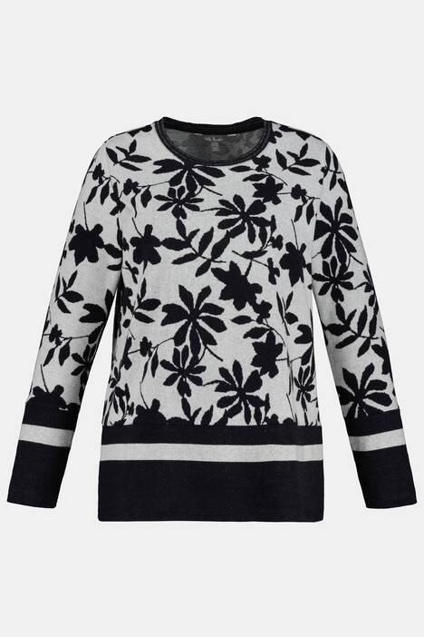 Pullover, ronde hals, bloemendessin, glitterstrepen