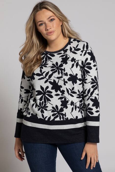 Pullover, ronde hals, bloemendessin, glitterstrepen