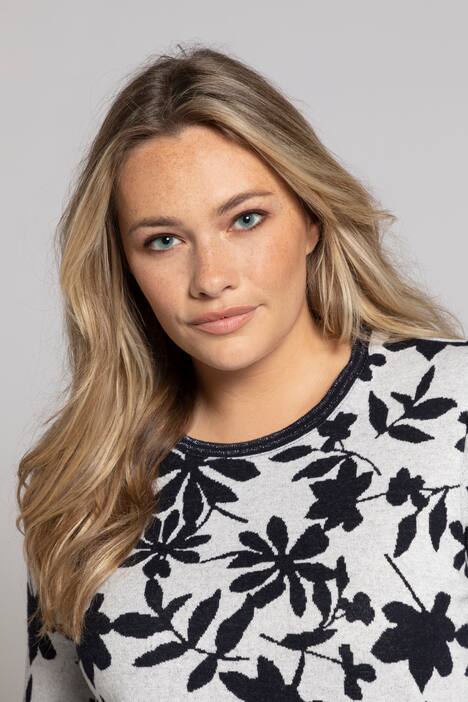 Pullover, ronde hals, bloemendessin, glitterstrepen