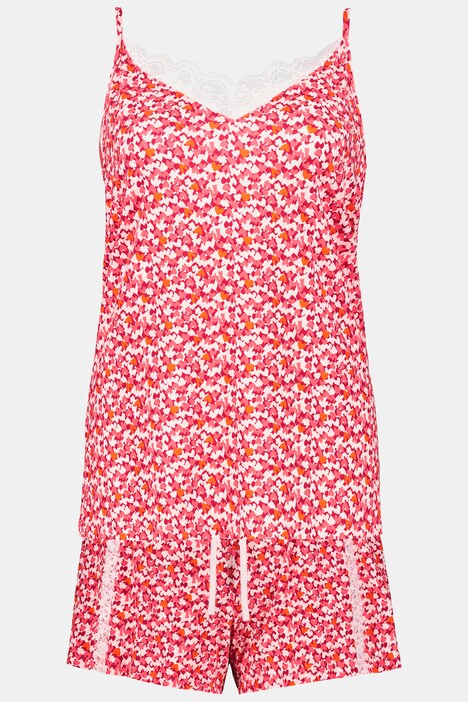 Shorty, Zweiteiler, Herzmuster, Spitze, Kurzpyjama