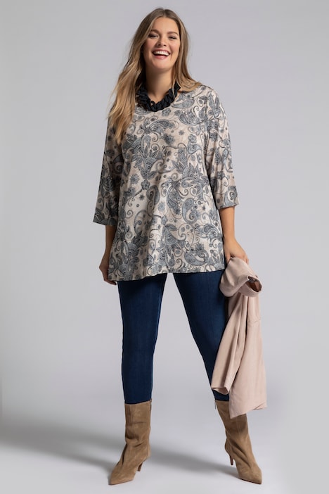 Paisley Print Round Neck Slinky Stretch Knit Top | T-Shirts | Knit Tops ...