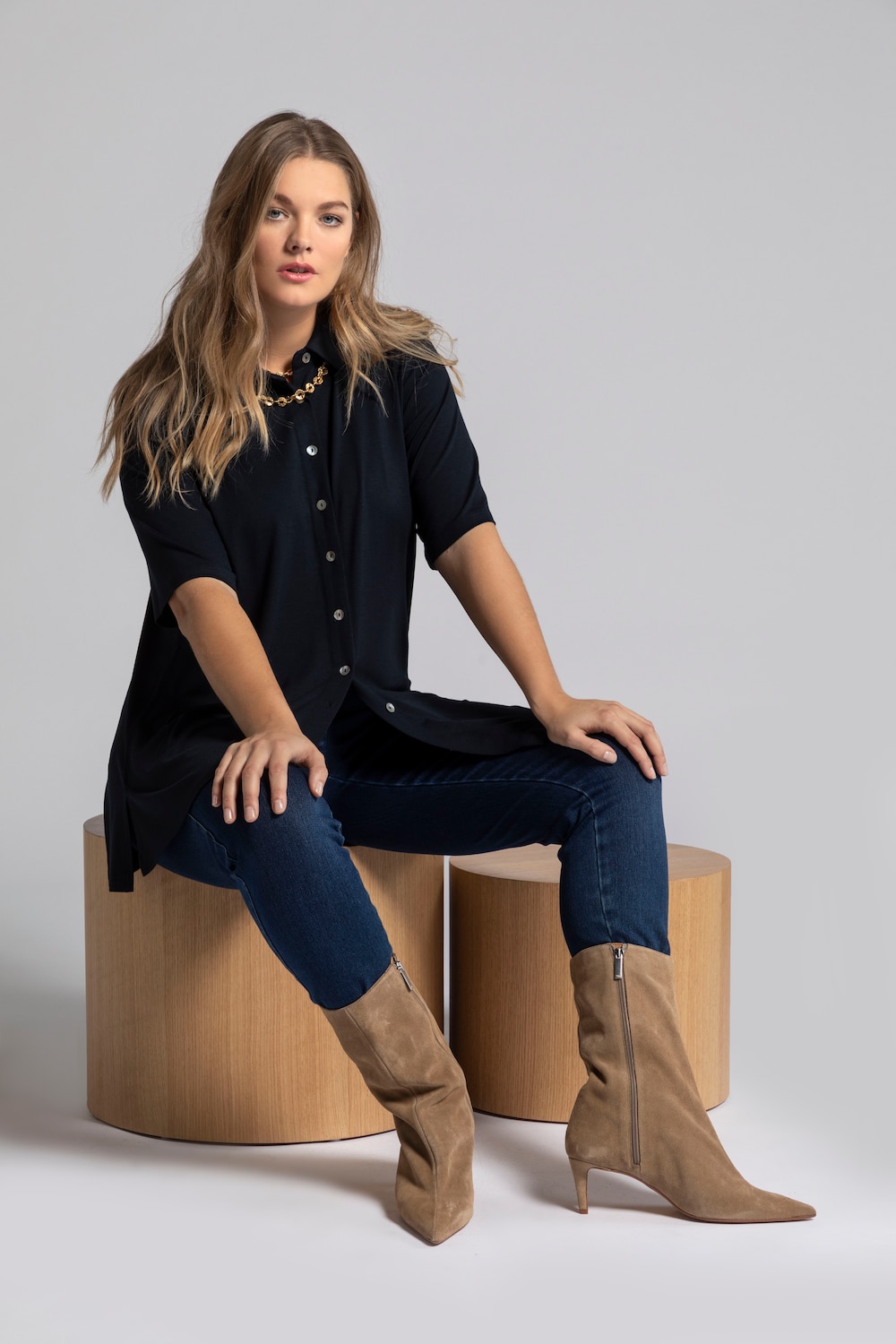 Grote Maten poloshirt, Dames, blauw, Maat: 42/44, Viscose, Ulla Popken Grote Maten poloshirt, Dames, blauw, Maat: 42/44, Viscose, Ulla Popken