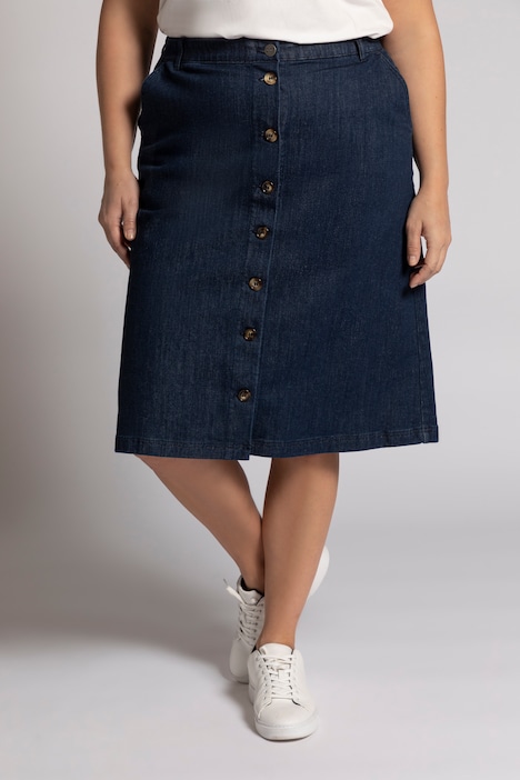 Eco Cotton Dark Denim Button Front Skirt