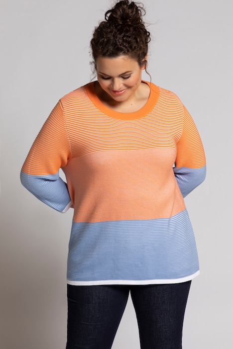 Eco Cotton Colorblock Stripe Round Neck Sweater