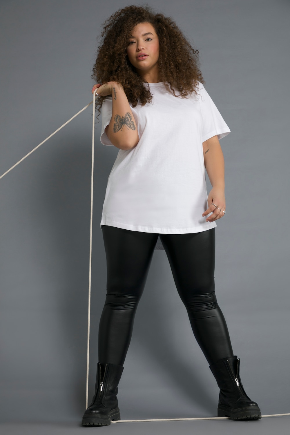 Leggings, schmale Form, Elastikbund, beschichtet, stretch