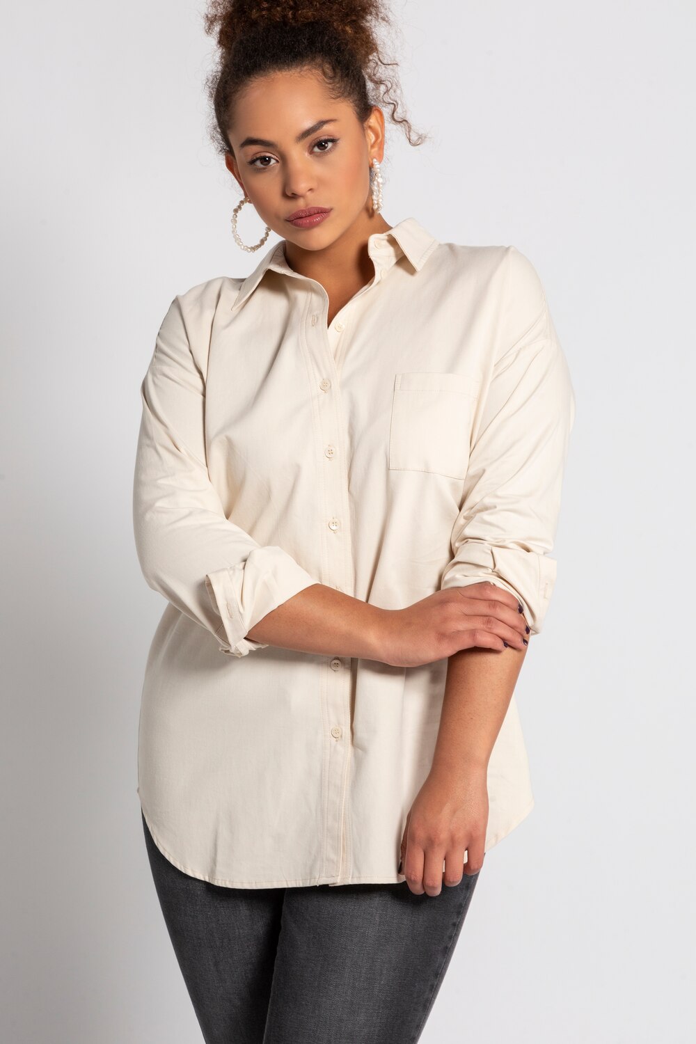 Grote Maten Blouse, Dames, beige, Maat: 50/52, Katoen, Studio Untold Grote Maten Blouse, Dames, beige, Maat: 50/52, Katoen, Studio Untold