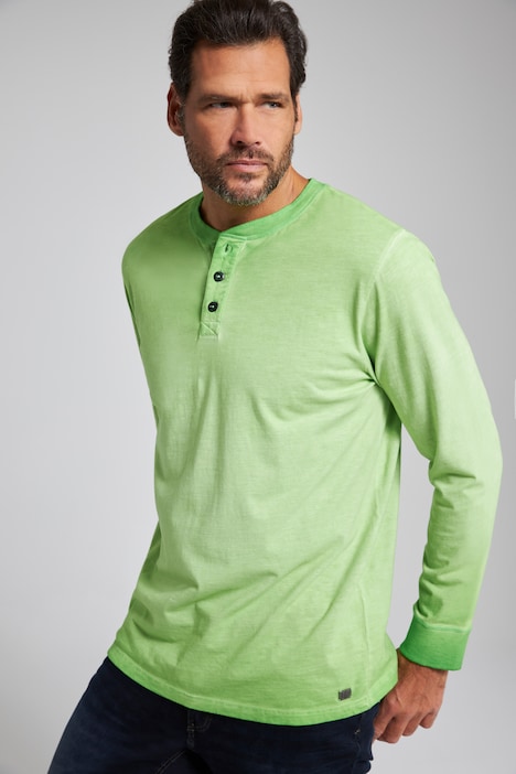 Camiseta Henley, larga, de jersey flameado teñido frío. Camisetas | Camisetas