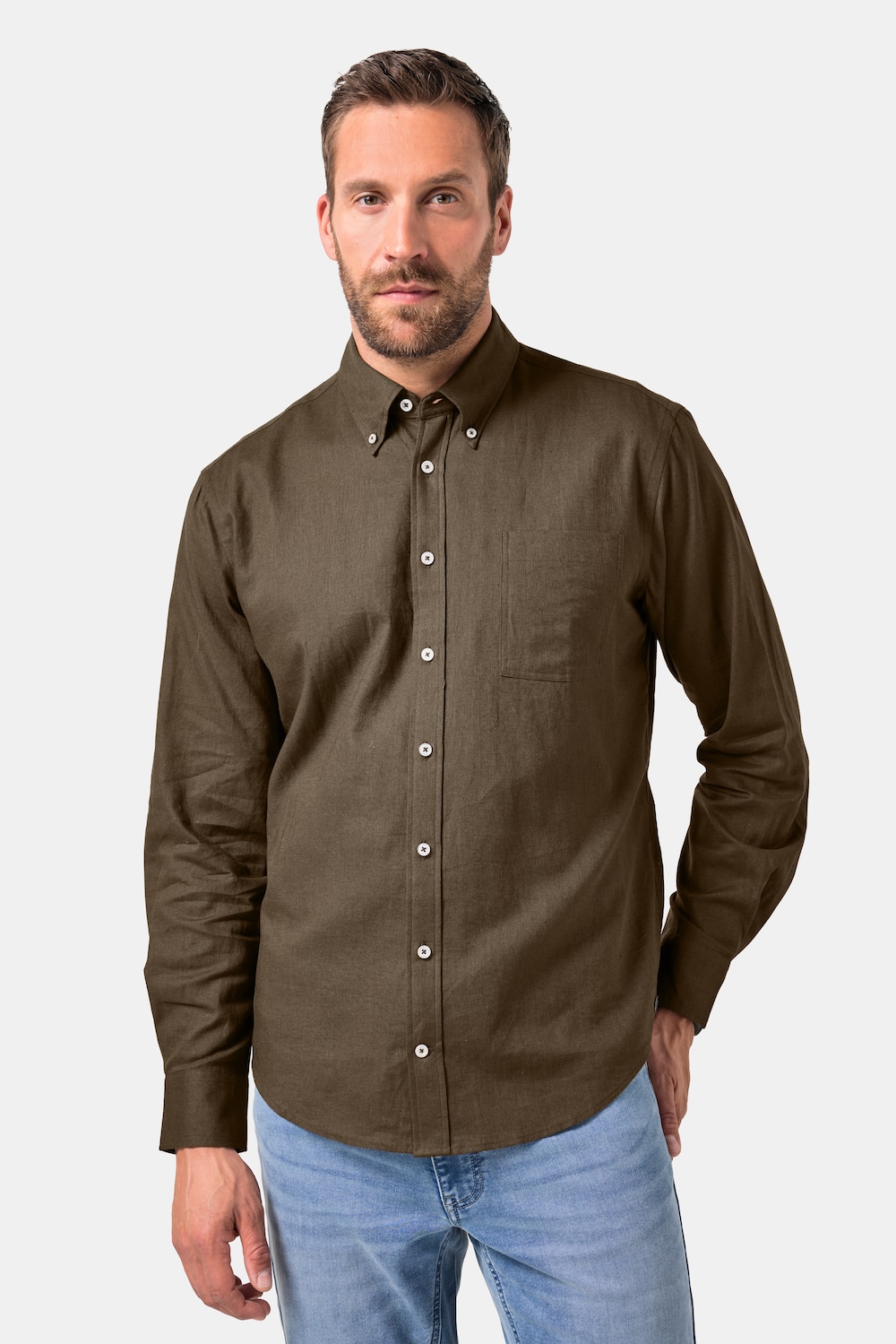 JP1880 Hemd, Langarm, Leinenmix, Buttondown-Kragen, Modern Fit, bis 8 XL