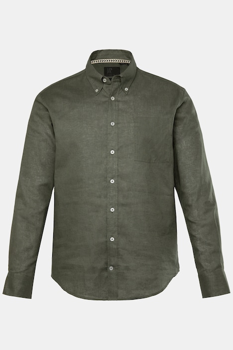 Overhemd van een linnenmix, lange mouwen, button-down kraag, modern fit