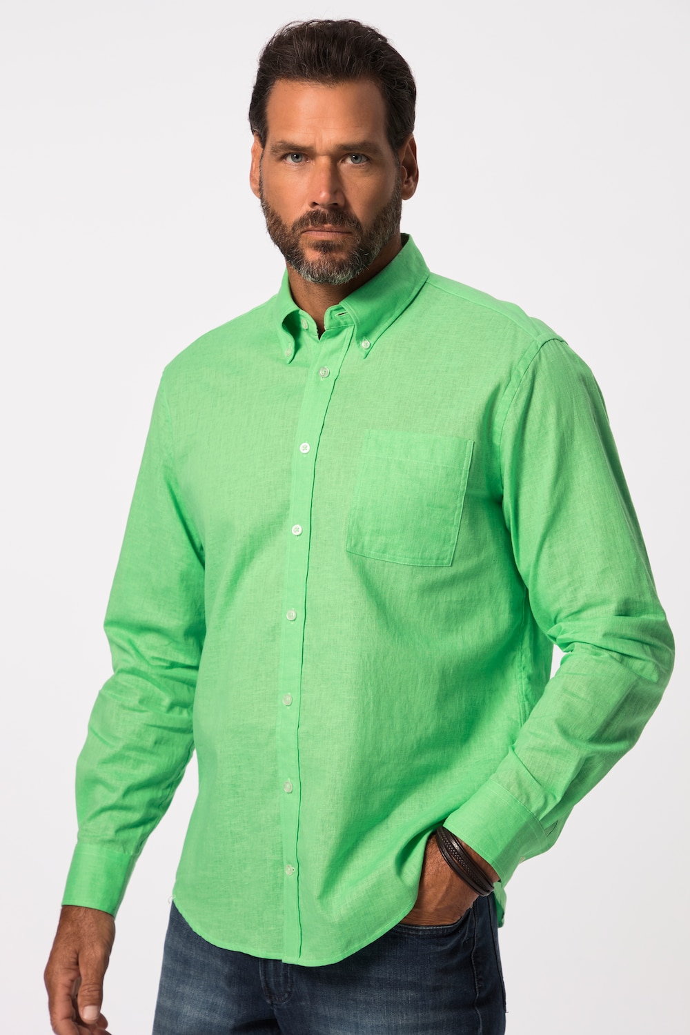 Grote Maten Overhemd van een linnenmix, Heren, groen, Maat: 6XL, Linnen/Katoen, JP1880