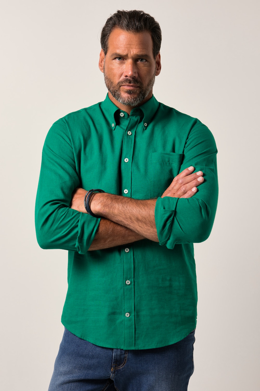 Hemd, Langarm, Leinenmix, Buttondown-Kragen, Modern Fit