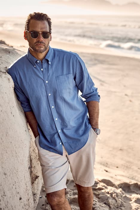 Camicia JP1880 dalla vestibilità moderna in misto lino con maniche lunghe e colletto button-down, fino alla tg. 8XL