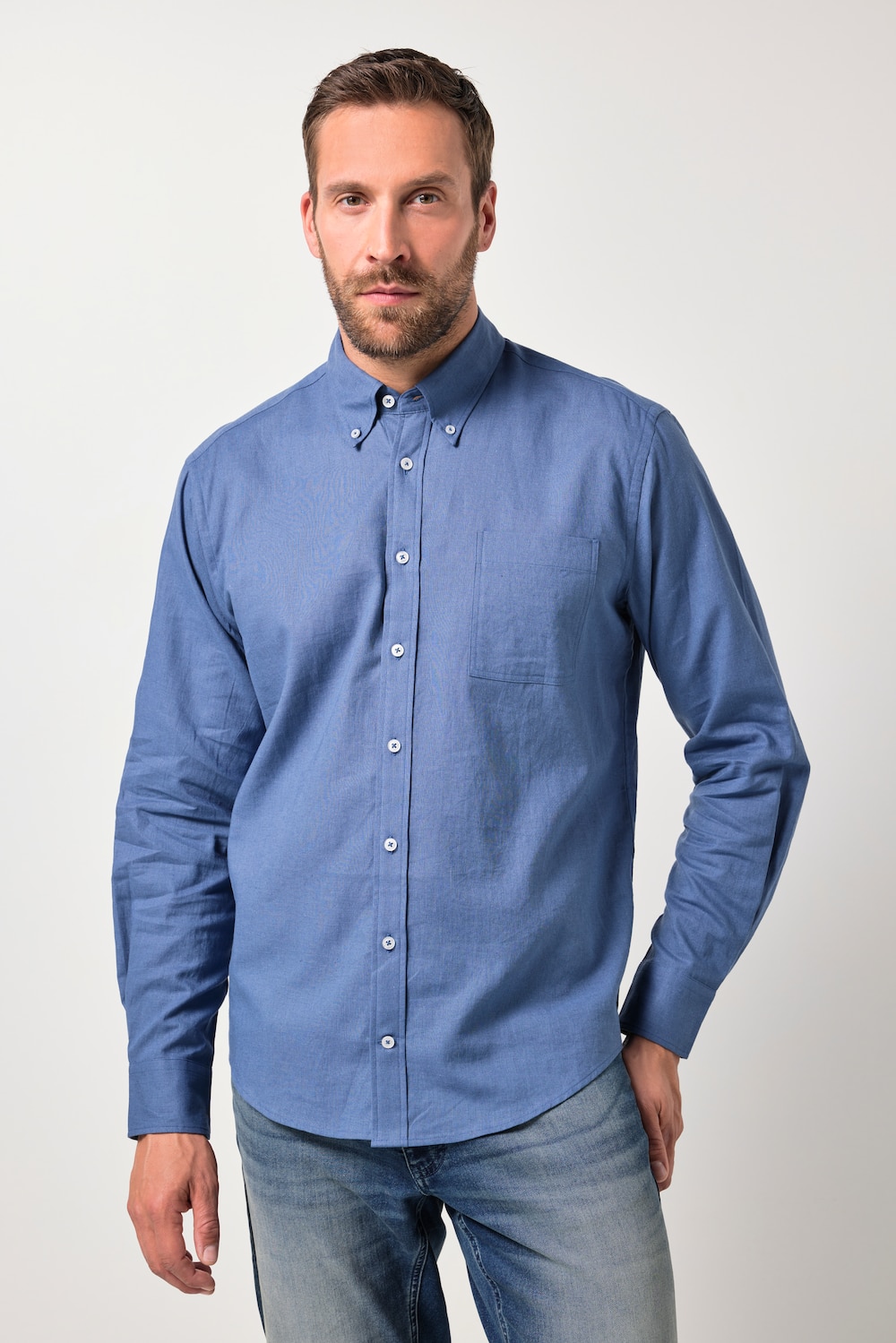 JP1880 Hemd, Langarm, Leinenmix, Buttondown-Kragen, Modern Fit, bis 8 XL