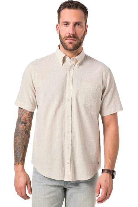 Lněná košile, krátké rukávy, límec s knoflíky, Modern střih