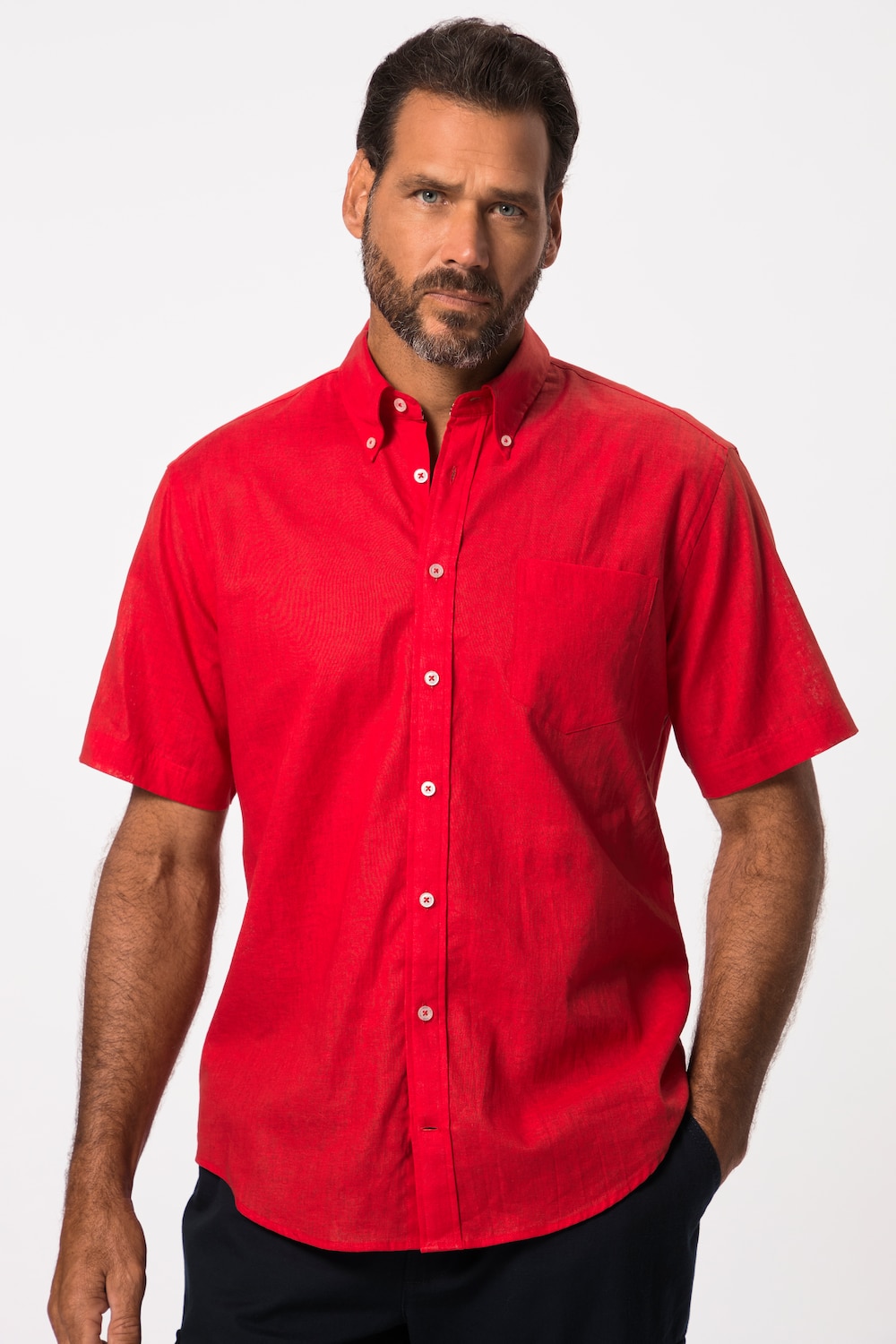 Grote Maten Overhemd van een linnenmix, Heren, rood, Maat: XXL, Linnen/Katoen, JP1880