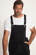 Dungarees, denim, many pockets, elastic inserts, relaxed fit