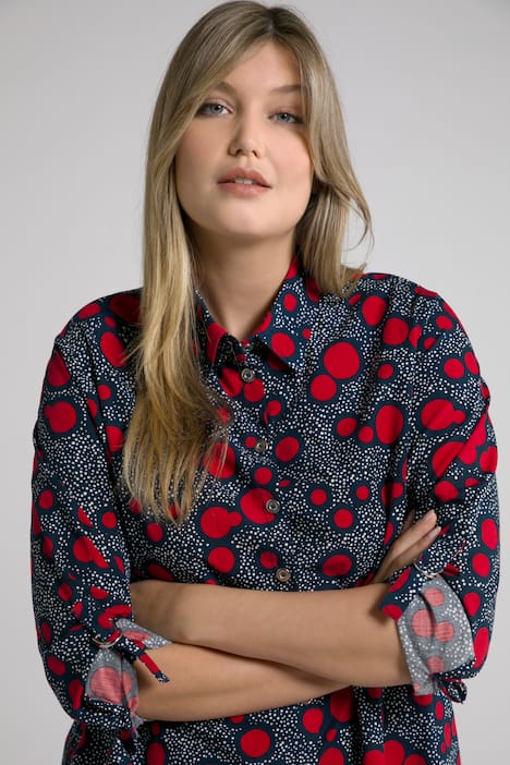 Bluzka w kropki, złote guziki, długie rękawy, patka do podwijania