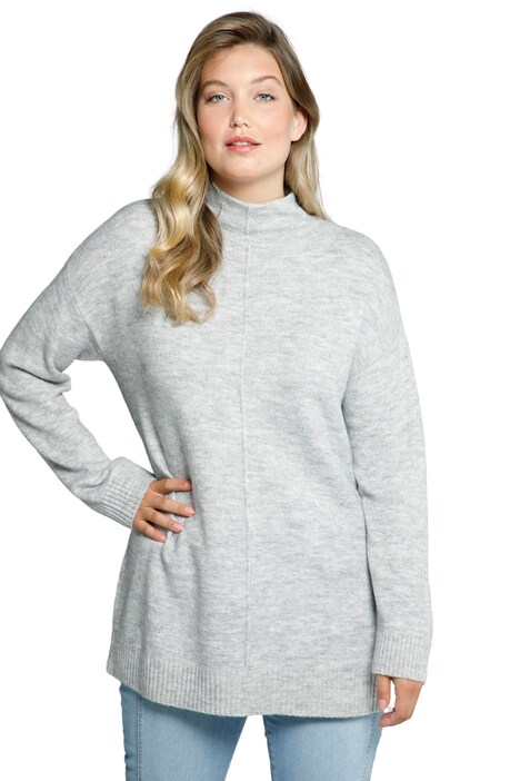 Svetr, ozdobné švy, oversize, stojáček, dlouhé rukávy