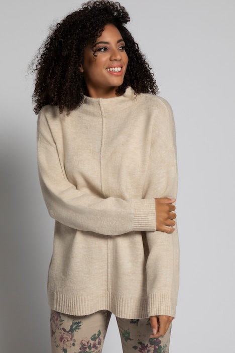 Brushed Funnel Neck Oversized Fit Stretch Sweater
