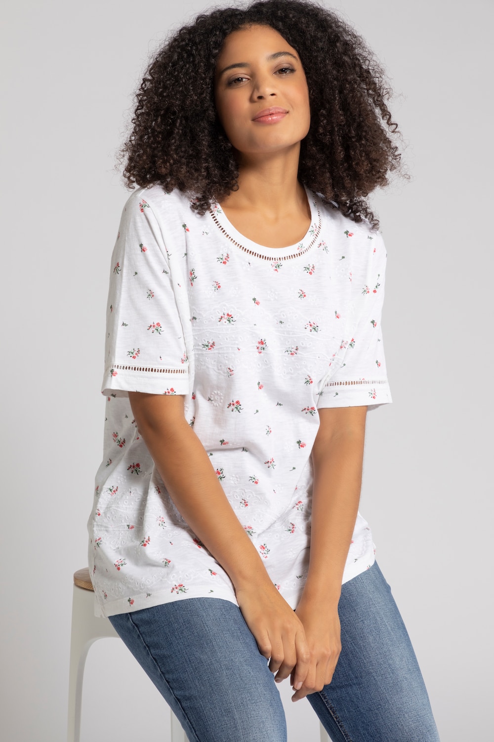 Grote Maten T-shirt, Dames, beige, Maat: 50/52, Katoen, Ulla Popken Grote Maten T-shirt, Dames, beige, Maat: 50/52, Katoen, Ulla Popken