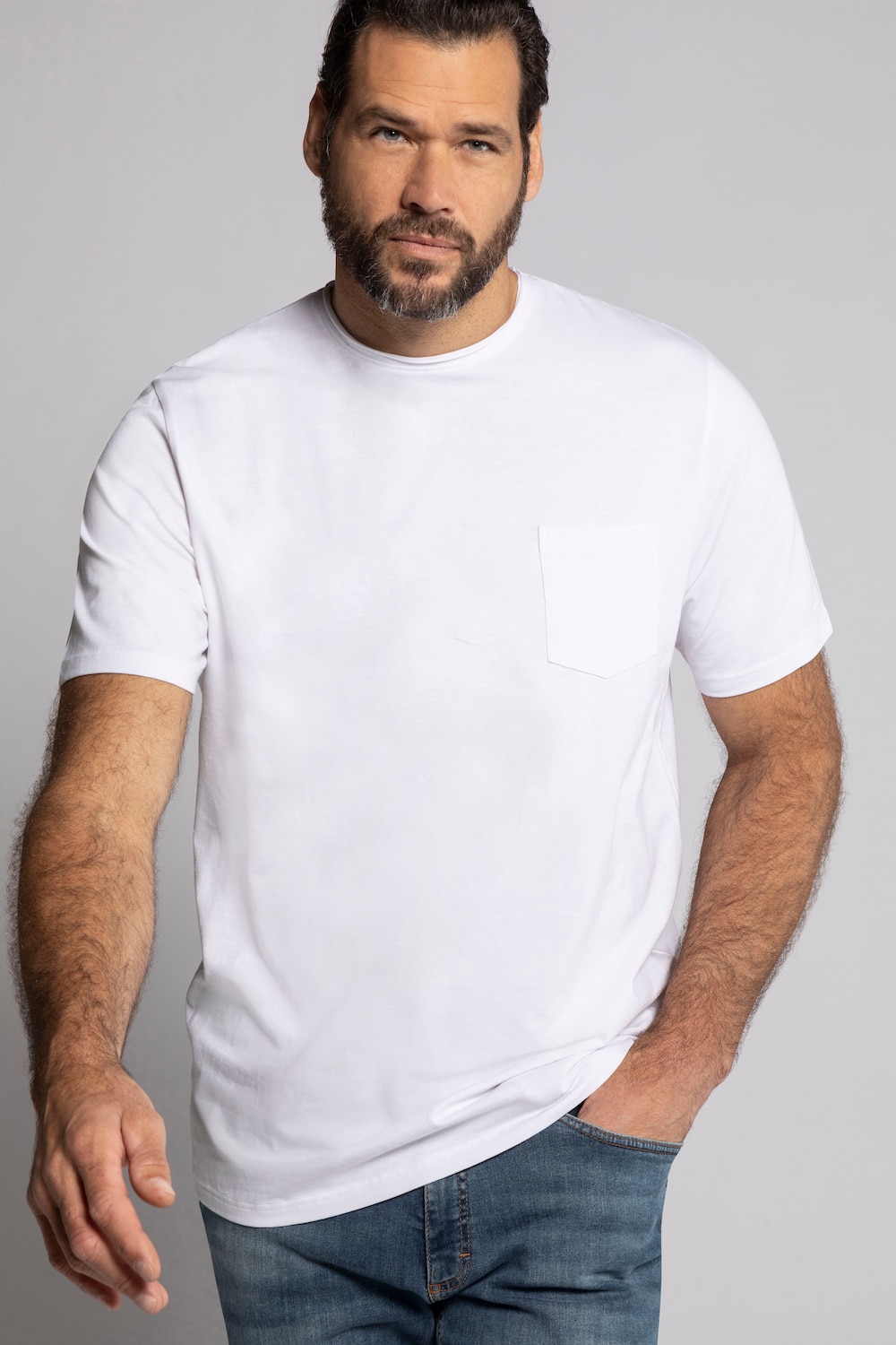 Grote Maten T-shirt, Heren, wit, Maat: 5XL, Katoen, JP1880