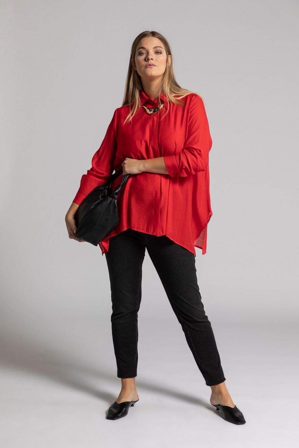 Grote Maten blouse, Dames, rood, Maat: 50/52, Viscose/Synthetische vezels, Ulla Popken