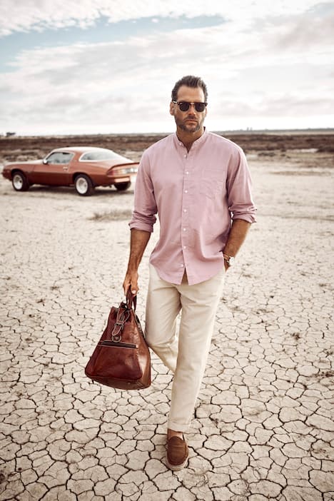 Chemise en lin mélangé JP 1880, manches longues et col officier, coupe Modern Fit - jusqu'au 8 XL