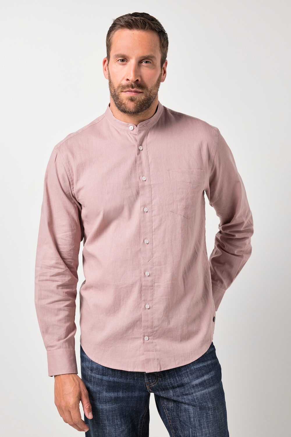 JP1880 Hemd, Langarm, Leinenmix, Stehkragen, Modern Fit, bis 8 XL