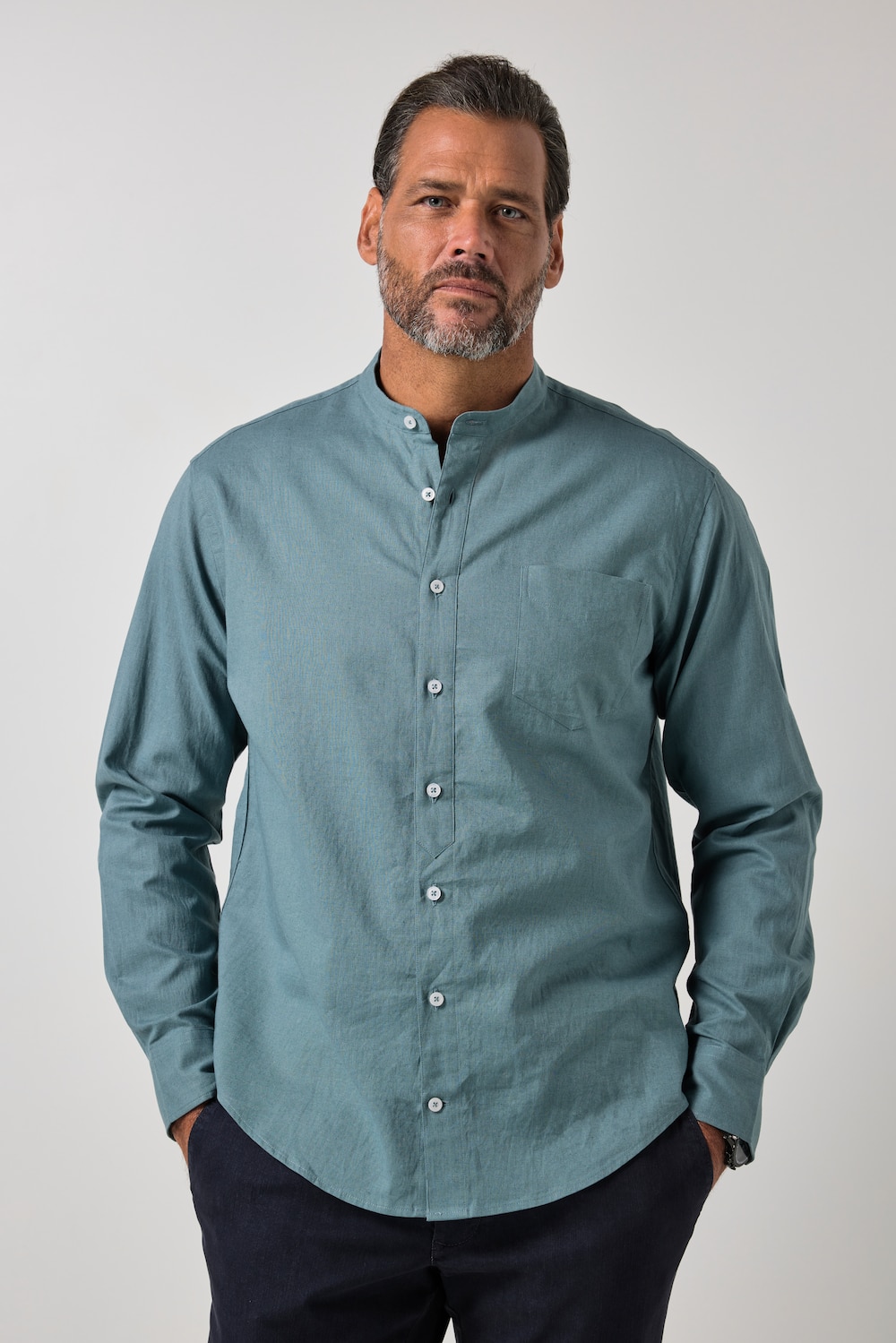 Hemd, Langarm, Leinenmix, Stehkragen, Modern Fit, bis 8 XL
