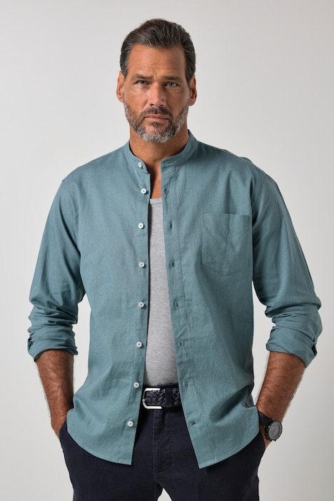 Hemd, Langarm, Leinenmix, Stehkragen, Modern Fit, bis 8 XL