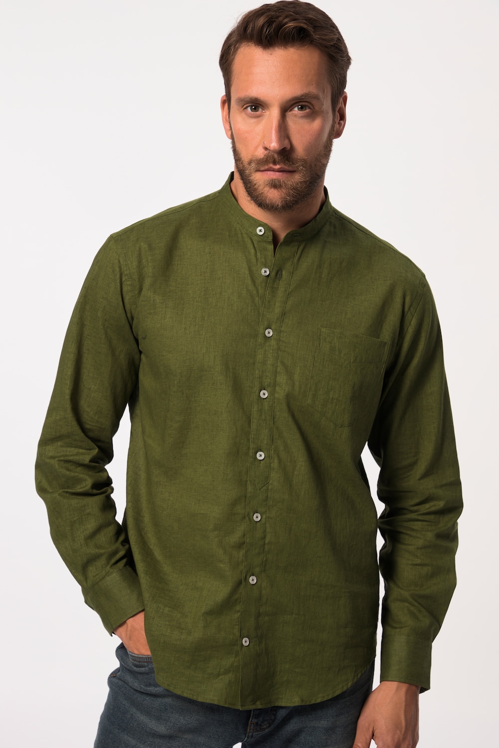 Grote Maten Overhemd van een linnenmix, Heren, groen, Maat: XXL, Linnen/Katoen, JP1880