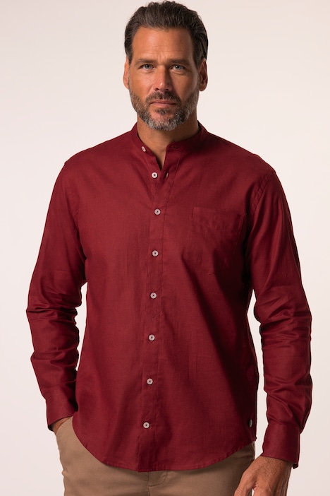 Camicia in misto lino dalla vestibilità moderna con colletto alla coreana e maniche lunghe