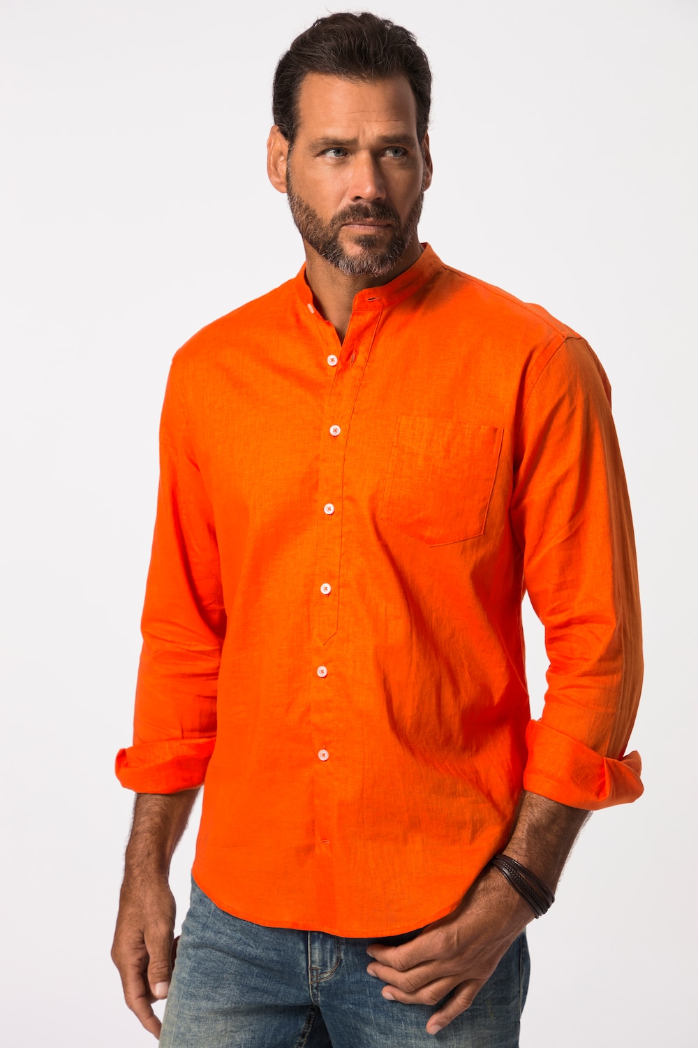 Grote Maten Overhemd van een linnenmix, Heren, oranje, Maat: L, Linnen/Katoen, JP1880