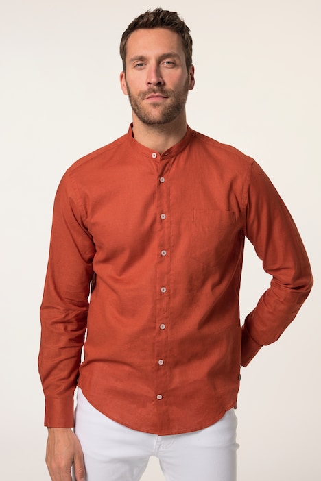 Chemise en lin mélangé. Manches longues et col officier - coupe Modern Fit