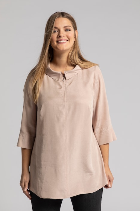 Upstyle Zip Front Lyocell Blend Blouse