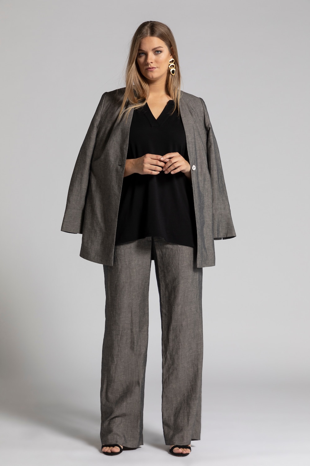 Grote Maten Broek Mary, Dames, grijs, Maat: 60, Synthetische vezels/Linnen, Ulla Popken Grote Maten Broek Mary, Dames, grijs, Maat: 60, Synthetische vezels/Linnen, Ulla Popken