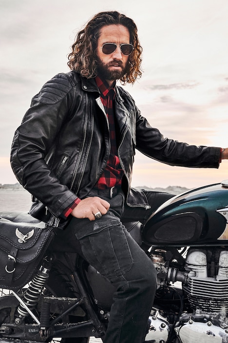 Leather jacket, biker style, soft lamb nappa, skull embossing | Leather  Jackets | Jackets