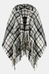 Poncho, motif à carreaux, capuche, ourlet effiloché, tricot douillet