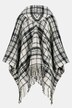 Poncho, motif à carreaux, capuche, ourlet effiloché, tricot douillet
