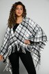 Poncho, motif à carreaux, capuche, ourlet effiloché, tricot douillet
