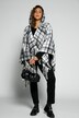Poncho, motif à carreaux, capuche, ourlet effiloché, tricot douillet