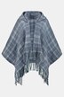 Fringe Hem Hooded Plaid Poncho