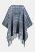 Fringe Hem Hooded Plaid Poncho