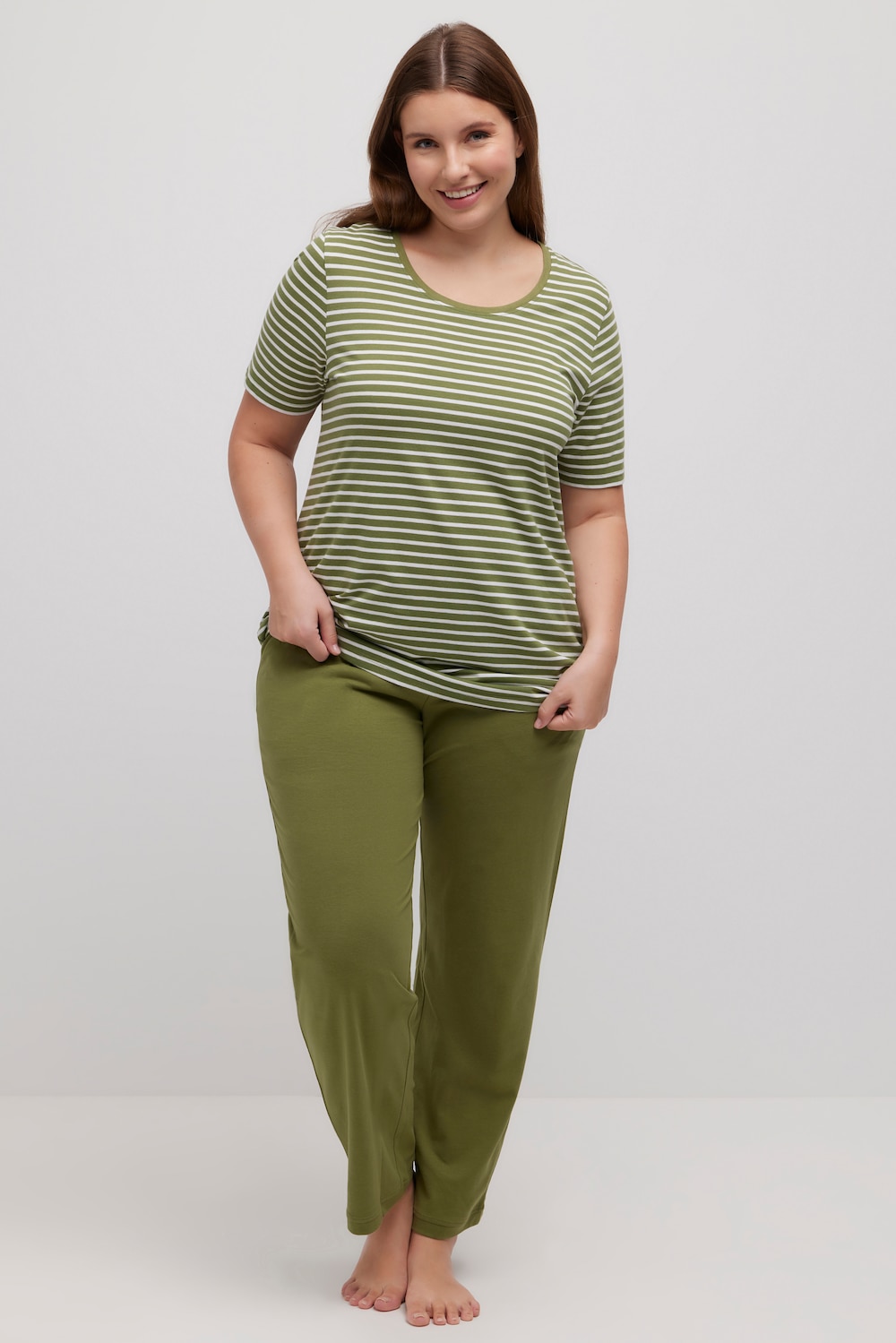 grandes tailles pantalon de pyjama, femmes, vert, taille: 44/46, coton, ulla popken