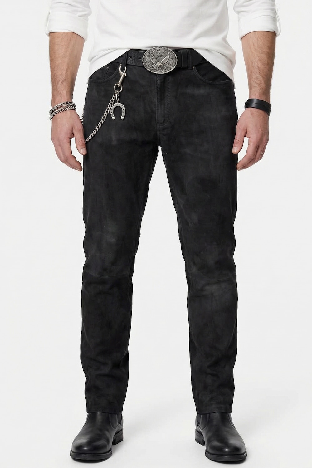 leren broek, regular fit, 5-pocket, buffelleer