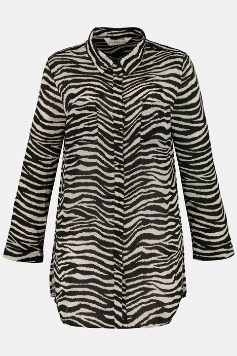 Shirt blouse, crepe with zebra print, boxy fit, long sleeves