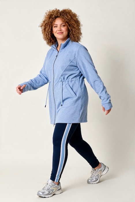 Strickfleece-Jacke, Langform, Stehkragen, Daumenloch