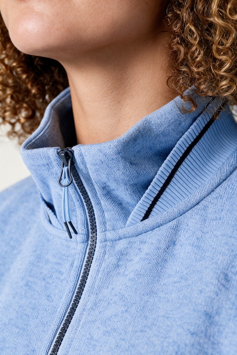 Strickfleece-Jacke, Langform, Stehkragen, Daumenloch